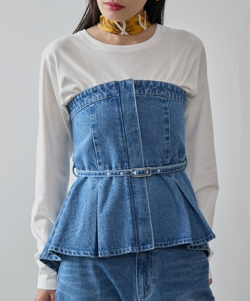VIS（ビス）の「デニムフレアベアトップ/洗える・セットアップ対応（キャミソール・レディース・ブルー/サックスブルー・FREE）」の17枚目の写真
