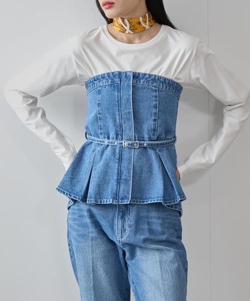 VIS（ビス）の「デニムフレアベアトップ/洗える・セットアップ対応（キャミソール・レディース・ブルー/サックスブルー・FREE）」の18枚目の写真