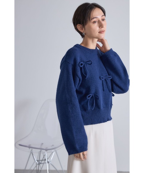 &. NOSTALGIA(アンドドットノスタルジア)の「リボンデザインニットプルオーバー(Tシャツ/カットソー・レディース・ネイビー/グレー・M)」の9枚目の写真