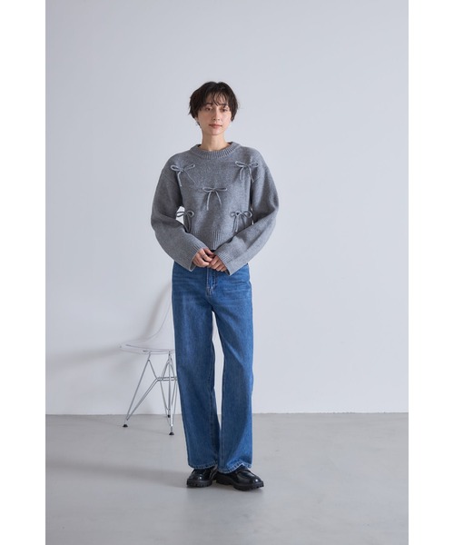 &. NOSTALGIA(アンドドットノスタルジア)の「リボンデザインニットプルオーバー(Tシャツ/カットソー・レディース・ネイビー/グレー・M)」の15枚目の写真