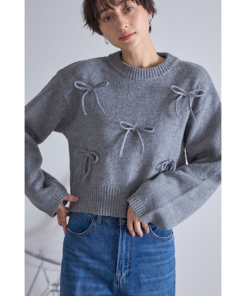 &. NOSTALGIA(アンドドットノスタルジア)の「リボンデザインニットプルオーバー(Tシャツ/カットソー・レディース・ネイビー/グレー・M)」の16枚目の写真