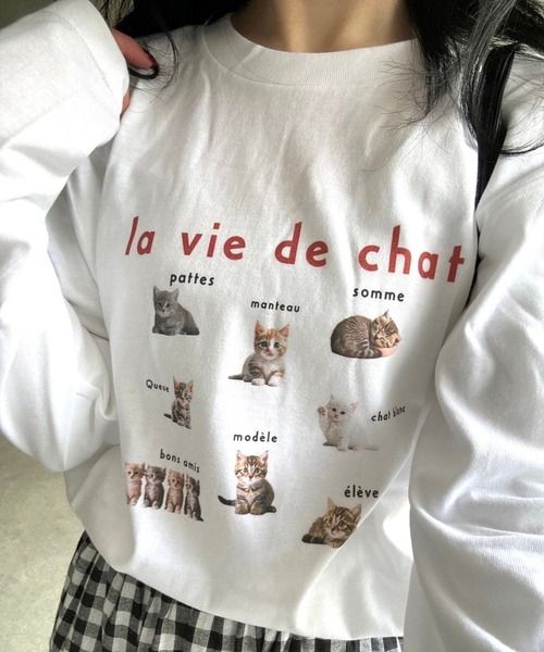 merrylatte(メリーラテ)の「CATデザインロングTシャツ(Tシャツ/カットソー・レディース・ネイビー/レッド・MEDIUM/LARGE)」の2枚目の写真