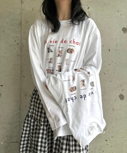 merrylatte(メリーラテ)の「CATデザインロングTシャツ(Tシャツ/カットソー・レディース・ネイビー/レッド・MEDIUM/LARGE)」の8枚目の写真