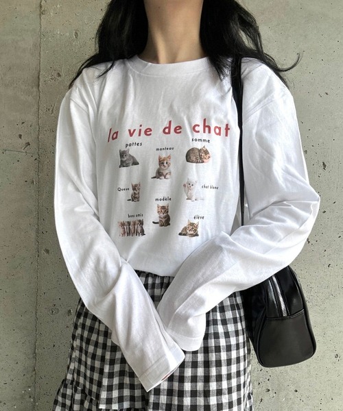 merrylatte(メリーラテ)の「CATデザインロングTシャツ(Tシャツ/カットソー・レディース・ネイビー/レッド・MEDIUM/LARGE)」の9枚目の写真