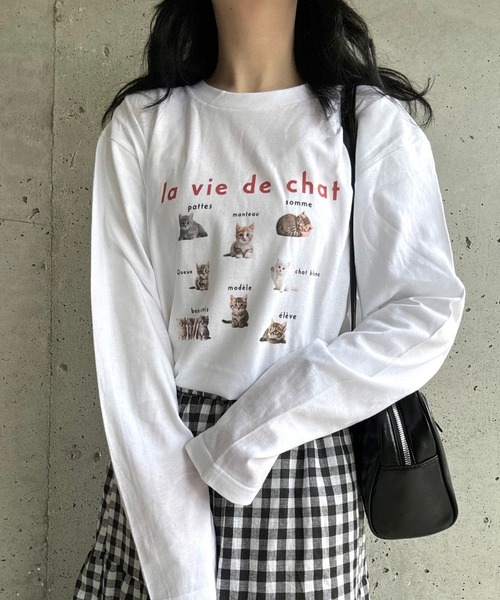 merrylatte(メリーラテ)の「CATデザインロングTシャツ(Tシャツ/カットソー・レディース・ネイビー/レッド・MEDIUM/LARGE)」の10枚目の写真