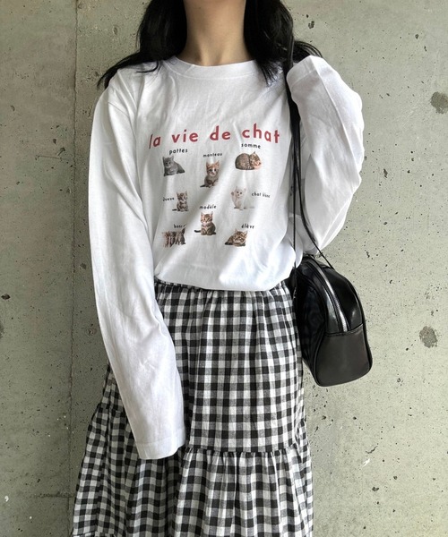 merrylatte(メリーラテ)の「CATデザインロングTシャツ(Tシャツ/カットソー・レディース・ネイビー/レッド・MEDIUM/LARGE)」の11枚目の写真