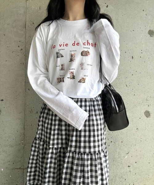 merrylatte(メリーラテ)の「CATデザインロングTシャツ(Tシャツ/カットソー・レディース・ネイビー/レッド・MEDIUM/LARGE)」の12枚目の写真
