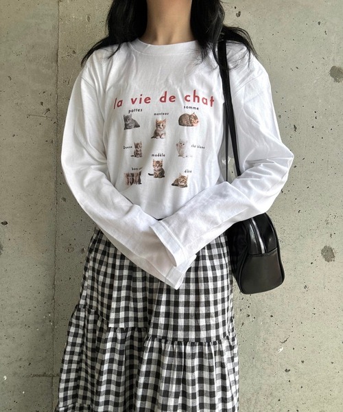 merrylatte(メリーラテ)の「CATデザインロングTシャツ(Tシャツ/カットソー・レディース・ネイビー/レッド・MEDIUM/LARGE)」の13枚目の写真
