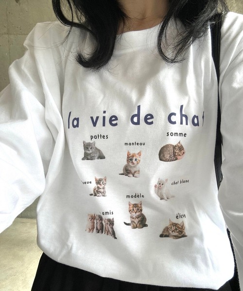 merrylatte(メリーラテ)の「CATデザインロングTシャツ(Tシャツ/カットソー・レディース・ネイビー/レッド・MEDIUM/LARGE)」の3枚目の写真