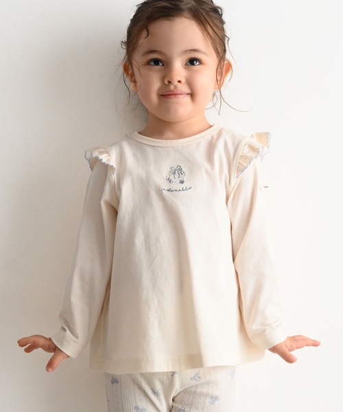 PUPPAPUPO(プッパプーポ)の「肩フリル 長袖 Tシャツ(Tシャツ/カットソー・キッズ・ベージュ/ホワイト系その他/ホワイト系その他2/アイボリー/ピンク系その他/ベビーピンク/オートミール/ホワイト系その他5/ホワイト系その他4/ホワイト系その他3・130/120/110/100/90/80)」の6枚目の写真