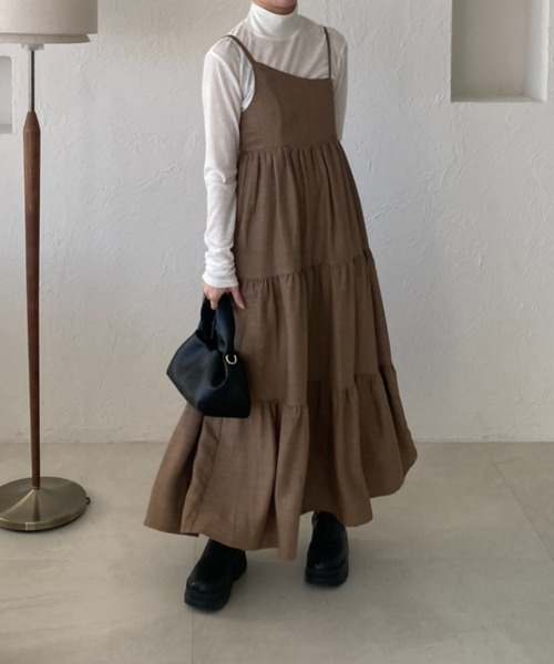 raffime（ラフィミー）の「アシメティアードロングキャミワンピース（ワンピース・レディース・アイボリー/ブラック/ライトブラウン/ブラック系その他・フリー）」の18枚目の写真