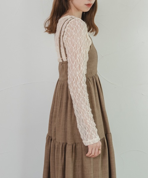 raffime（ラフィミー）の「アシメティアードロングキャミワンピース（ワンピース・レディース・アイボリー/ブラック/ライトブラウン/ブラック系その他・フリー）」の11枚目の写真