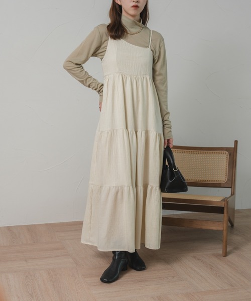 raffime（ラフィミー）の「アシメティアードロングキャミワンピース（ワンピース・レディース・アイボリー/ブラック/ライトブラウン/ブラック系その他・フリー）」の12枚目の写真