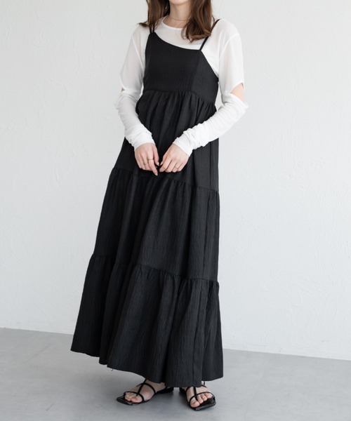 raffime（ラフィミー）の「アシメティアードロングキャミワンピース（ワンピース・レディース・アイボリー/ブラック/ライトブラウン/ブラック系その他・フリー）」の22枚目の写真