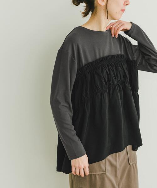 ITEMS URBANRESEARCH（アイテムズ アーバンリサーチ）の「ドッキングロングTシャツ（Tシャツ/カットソー・レディース・モカ/ホワイト/チャコールグレー・FREE）」の5枚目の写真