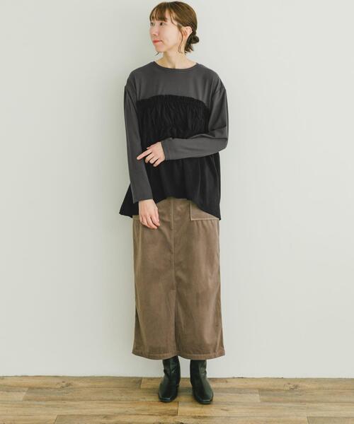 ITEMS URBANRESEARCH（アイテムズ アーバンリサーチ）の「ドッキングロングTシャツ（Tシャツ/カットソー・レディース・モカ/ホワイト/チャコールグレー・FREE）」の7枚目の写真