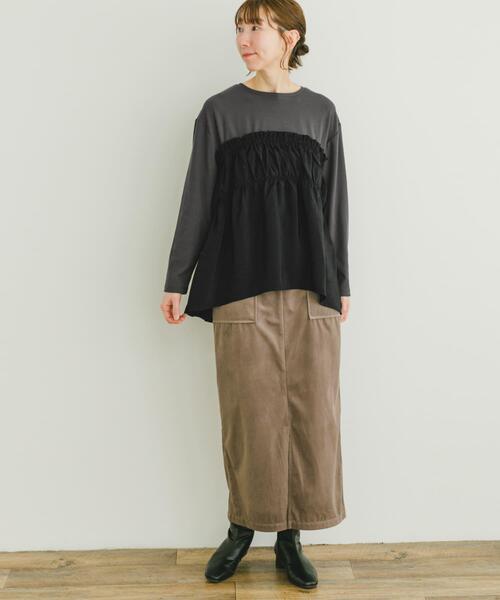 ITEMS URBANRESEARCH（アイテムズ アーバンリサーチ）の「ドッキングロングTシャツ（Tシャツ/カットソー・レディース・モカ/ホワイト/チャコールグレー・FREE）」の8枚目の写真