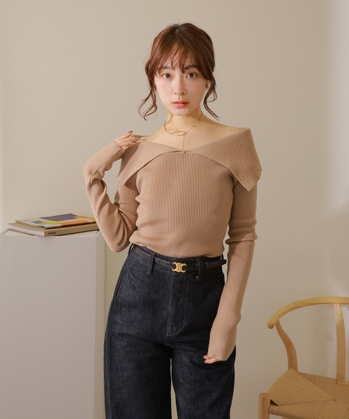 LAULEN(ローレン)の「off shoulder lib knit pullover /オフショルダー リブ ニット プルオーバー(ニット/セーター・レディース・アイボリー/ブラック/ベージュ・FREE)」の3枚目の写真
