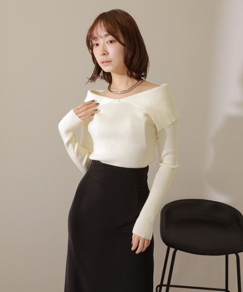 off shoulder lib knit pullover /オフショルダー リブ ニット プル