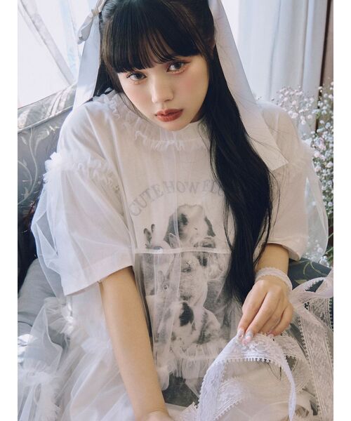 merry jenny（メリージェニー）の「fluffy rabbit tee / フラッフィーtee（Tシャツ/カットソー・レディース・オフホワイト/ベージュ/ピンク・FREE）」の4枚目の写真