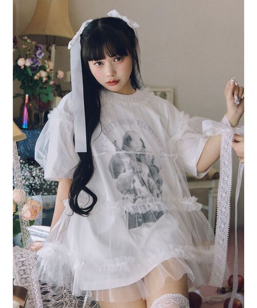 merry jenny（メリージェニー）の「fluffy rabbit tee / フラッフィーtee（Tシャツ/カットソー・レディース・オフホワイト/ベージュ/ピンク・FREE）」の6枚目の写真