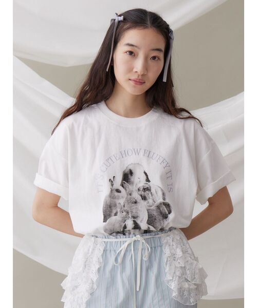 merry jenny（メリージェニー）の「fluffy rabbit tee / フラッフィーtee（Tシャツ/カットソー・レディース・オフホワイト/ベージュ/ピンク・FREE）」の7枚目の写真