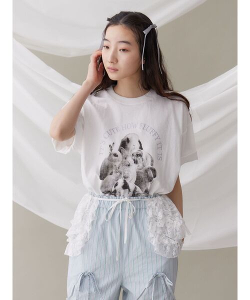 merry jenny（メリージェニー）の「fluffy rabbit tee / フラッフィーtee（Tシャツ/カットソー・レディース・オフホワイト/ベージュ/ピンク・FREE）」の8枚目の写真