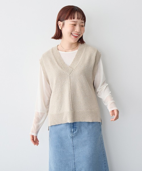 anyfee(エニフィー)の「【anyfee/プラスサイズ】スパンコールニットベスト(ベスト・レディース・ベージュ/チャコール・5L/4L/3L/LL)」の3枚目の写真
