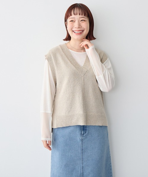 anyfee(エニフィー)の「【anyfee/プラスサイズ】スパンコールニットベスト(ベスト・レディース・ベージュ/チャコール・5L/4L/3L/LL)」の5枚目の写真