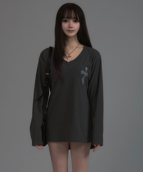 tinkerend（ティンカーエンド）の「Cross Vneck Mini Dress / クロスVネックミニワンピース（ワンピース・レディース・グレー/グレー系その他・FREE）」の22枚目の写真