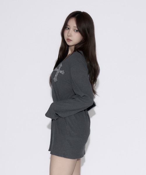 セール】Cross Vneck Mini Dress / クロスVネックミニワンピース