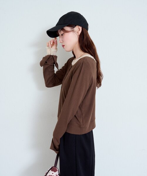 Kastane(カスタネ)の「【新色追加/5色展開】ヘンリーリブプルオーバー(Tシャツ/カットソー・レディース・ネイビー/サックスブルー/アイボリー/カーキ/グレー/ブラウン・FREE)」の17枚目の写真