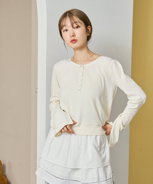 Kastane（カスタネ）の「【新色追加/5色展開】ヘンリーリブプルオーバー（Tシャツ/カットソー・レディース・ネイビー/サックスブルー/アイボリー/カーキ/グレー/ブラウン・FREE）」の9枚目の写真