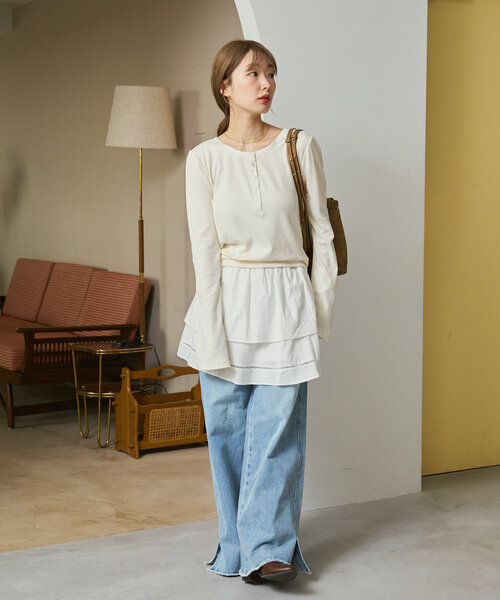 Kastane（カスタネ）の「【新色追加/5色展開】ヘンリーリブプルオーバー（Tシャツ/カットソー・レディース・ネイビー/サックスブルー/アイボリー/カーキ/グレー/ブラウン・FREE）」の12枚目の写真