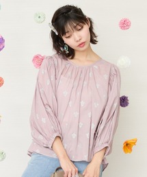 【INDUS luxury for JETSET SOLO PLUS】ホイルプリントボリュームスリーブブラウス