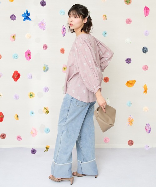 JETSET SOLO PLUS (ジェットセットソロプラス)の「【INDUS luxury for JETSET SOLO PLUS】ホイルプリントボリュームスリーブブラウス(シャツ/ブラウス・レディース・スモークピンク/チャコールグレー・FREE)」の3枚目の写真