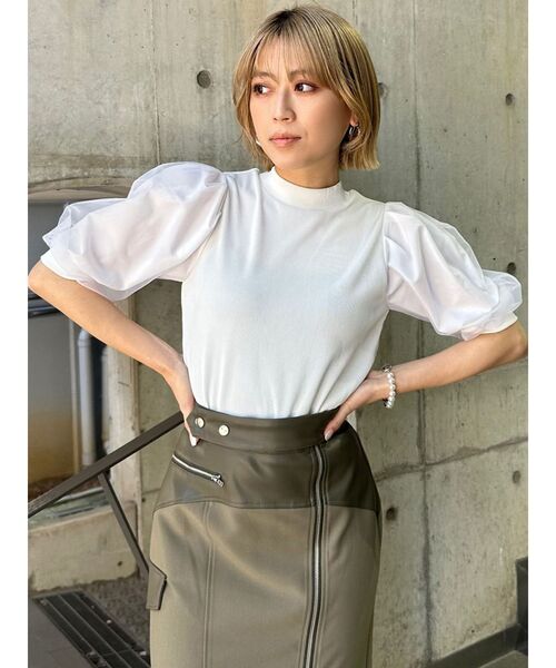 MURUA(ムルーア)の「ドッキングチュールトップス(Tシャツ/カットソー・レディース・ネイビー/ホワイト/ブラック・FREE)」の7枚目の写真