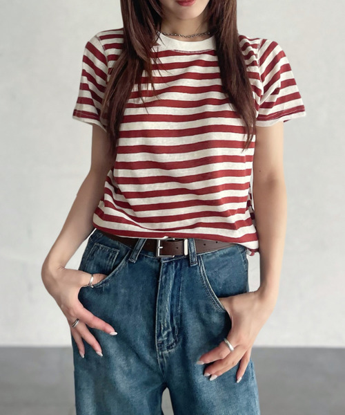 Good Riddance(グッドリダンス)の「【Good Riddance】シアー ボーダー Tシャツ(Tシャツ/カットソー・レディース・グリーン/レッド/ネイビー・FREE)」の3枚目の写真