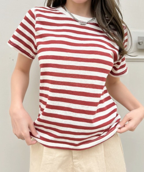 Good Riddance(グッドリダンス)の「【Good Riddance】シアー ボーダー Tシャツ(Tシャツ/カットソー・レディース・グリーン/レッド/ネイビー・FREE)」の12枚目の写真