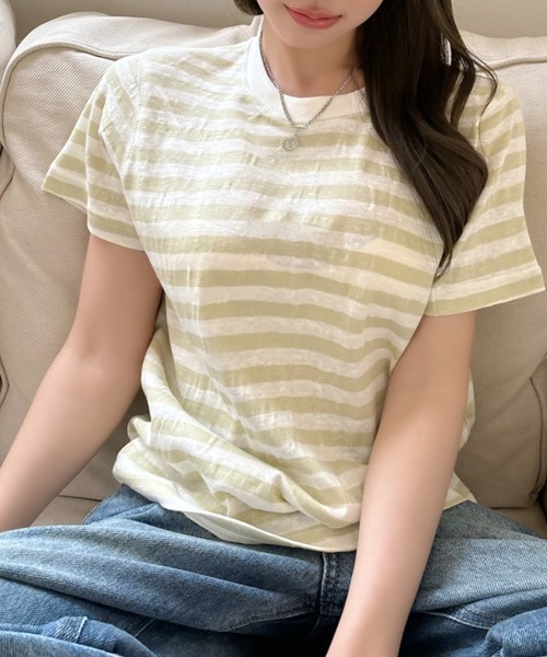Good Riddance(グッドリダンス)の「【Good Riddance】シアー ボーダー Tシャツ(Tシャツ/カットソー・レディース・グリーン/レッド/ネイビー・FREE)」の7枚目の写真