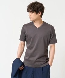 【接触冷感/UVカット/毛玉になりにくい】シルケットスムースVネックカットソー