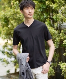 【接触冷感/UVカット/毛玉になりにくい】シルケットスムースVネックカットソー