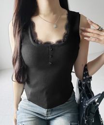 me+em select（ミームセレクト）の「【 ２color  】スクエアネックレースニットタンクトップ ／square neck lace knit tank top（タンクトップ・レディース）」