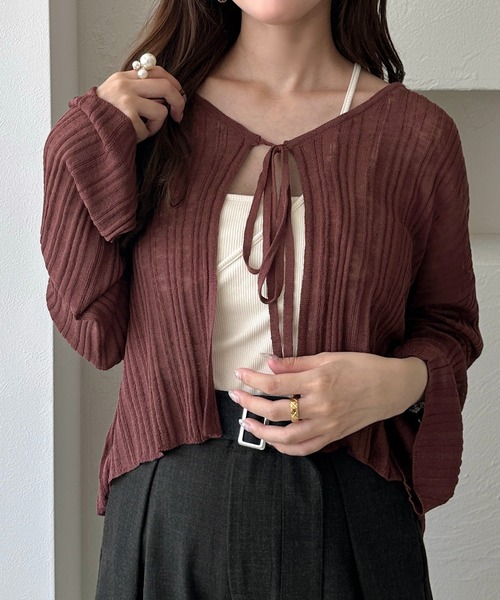 セール】【apres jour clair】リボンシアーカーディガン（カーディガン