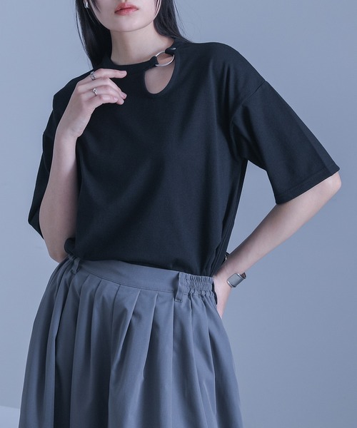 kOhAKU（コハク）の「【機能素材】『ラウンドカッティングカットソー』（Tシャツ/カットソー・レディース・カーキ/ブラック・1/2）」の11枚目の写真