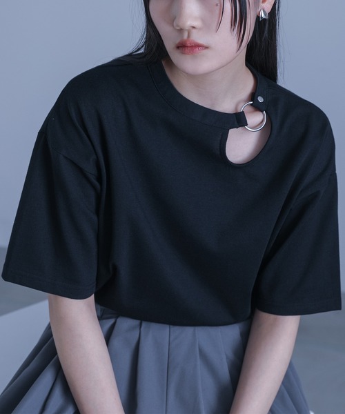 kOhAKU（コハク）の「【機能素材】『ラウンドカッティングカットソー』（Tシャツ/カットソー・レディース・カーキ/ブラック・1/2）」の14枚目の写真