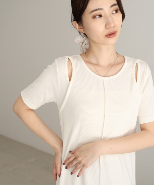 Bab(バブ)の「リブカットソーレイヤード風半袖ワンピース(ワンピース・レディース・ブラック/ブラウン/杢グレー/アイボリー・FREE)」の5枚目の写真