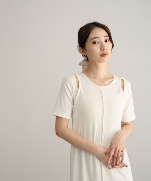 Bab(バブ)の「リブカットソーレイヤード風半袖ワンピース(ワンピース・レディース・ブラック/ブラウン/杢グレー/アイボリー・FREE)」の10枚目の写真
