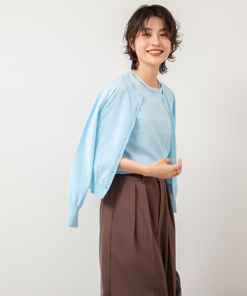 NOLLEY’S Sophi(ノーリーズソフィ)の「《アンサンブル対応/手洗い可能》綿ポリポケ付きCクルーネックカーディガン(カーディガン/ボレロ・レディース・ブラック/オレンジ/サックスブルー/ホワイト・36/38)」の6枚目の写真