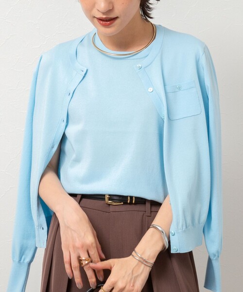 NOLLEY’S Sophi(ノーリーズソフィ)の「《アンサンブル対応/手洗い可能》綿ポリポケ付きCクルーネックカーディガン(カーディガン/ボレロ・レディース・ブラック/オレンジ/サックスブルー/ホワイト・36/38)」の7枚目の写真